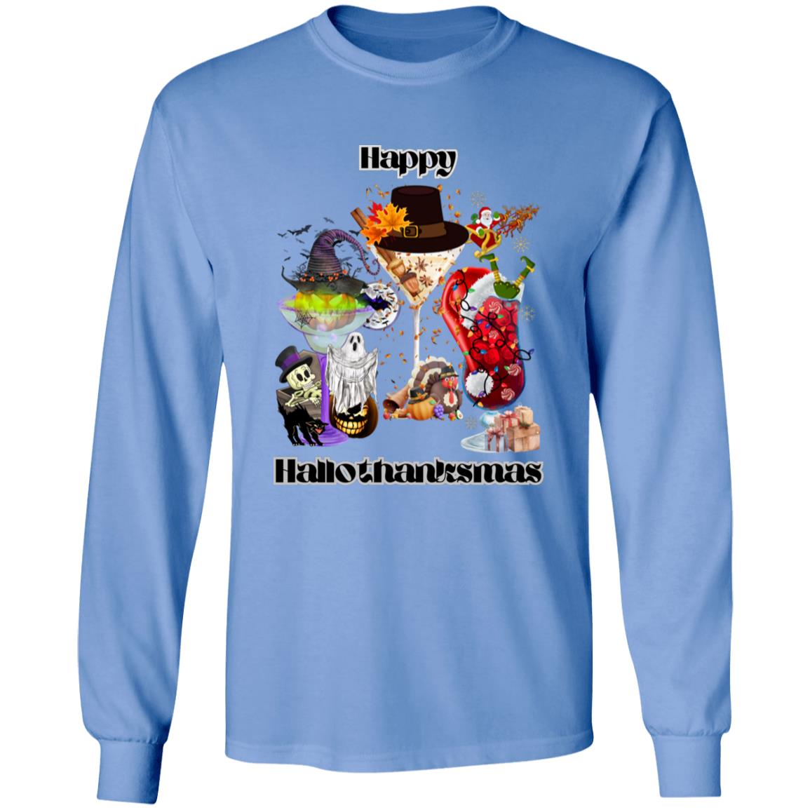 Happy Hallothanksmas Cocktails Dk Print| Long Sleeve T-Shirt