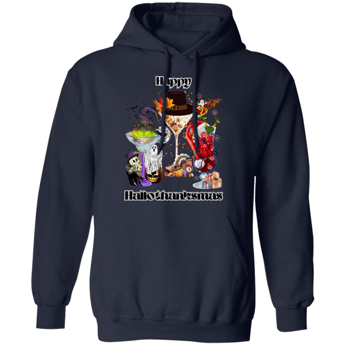 Happy Hallothanksmas Cocktails Dk Print| Hoodie Sweatshirt