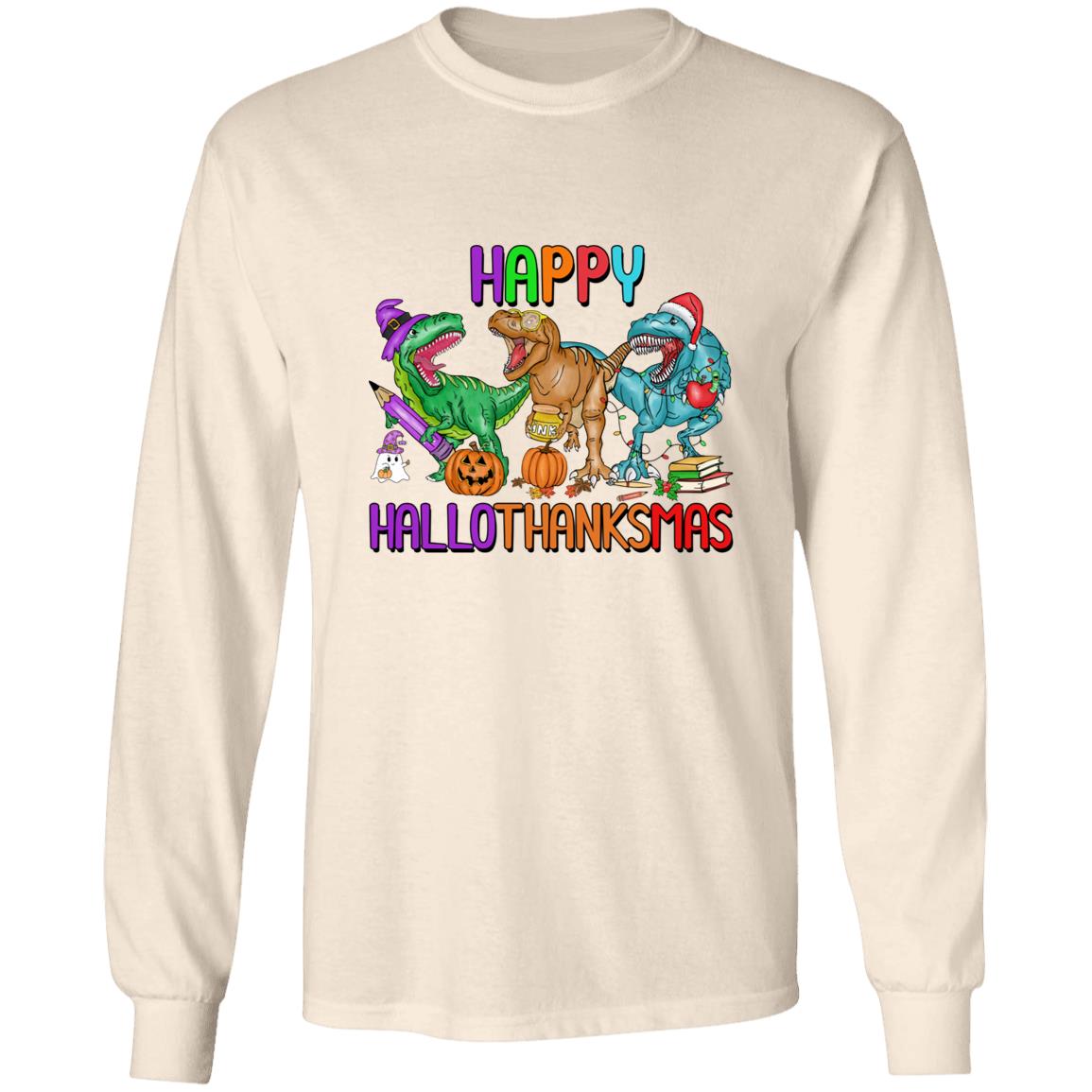 T-Rex Happy Hallothanksmas|T-Shirt LS