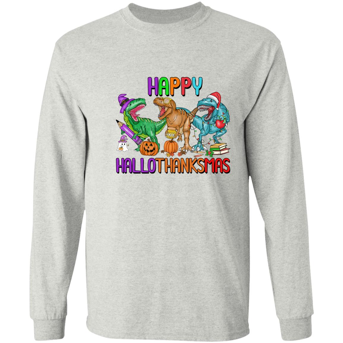 T-Rex Happy Hallothanksmas|T-Shirt LS
