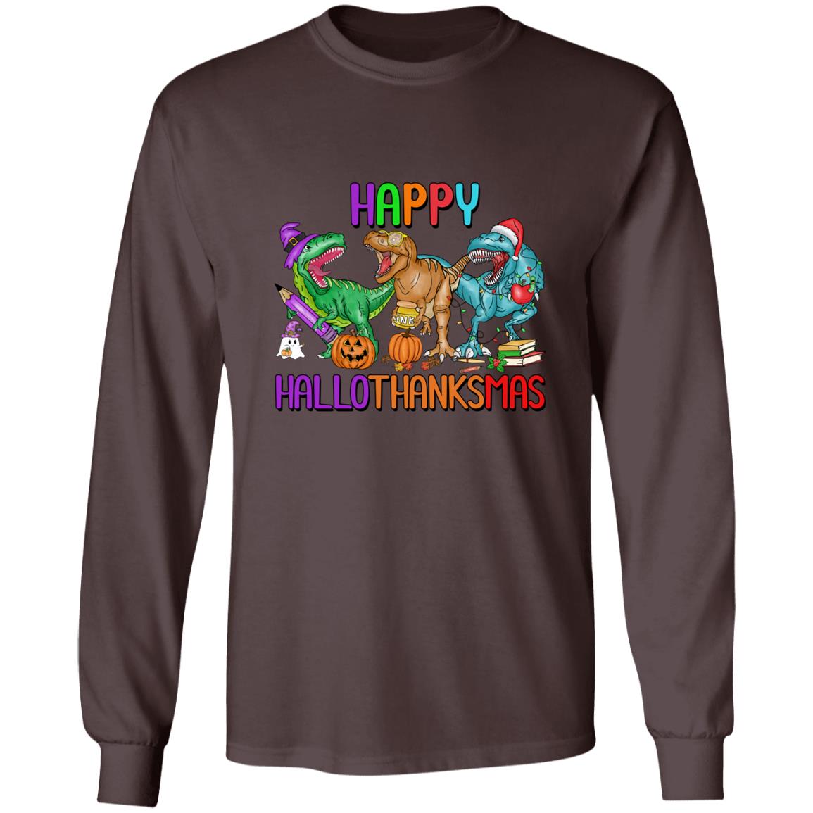 T-Rex Happy Hallothanksmas|T-Shirt LS