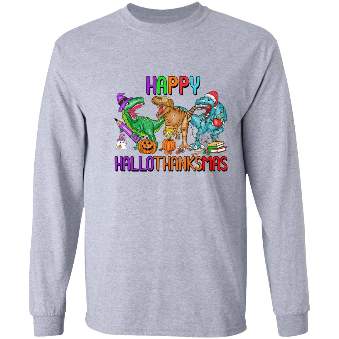 T-Rex Happy Hallothanksmas|T-Shirt LS