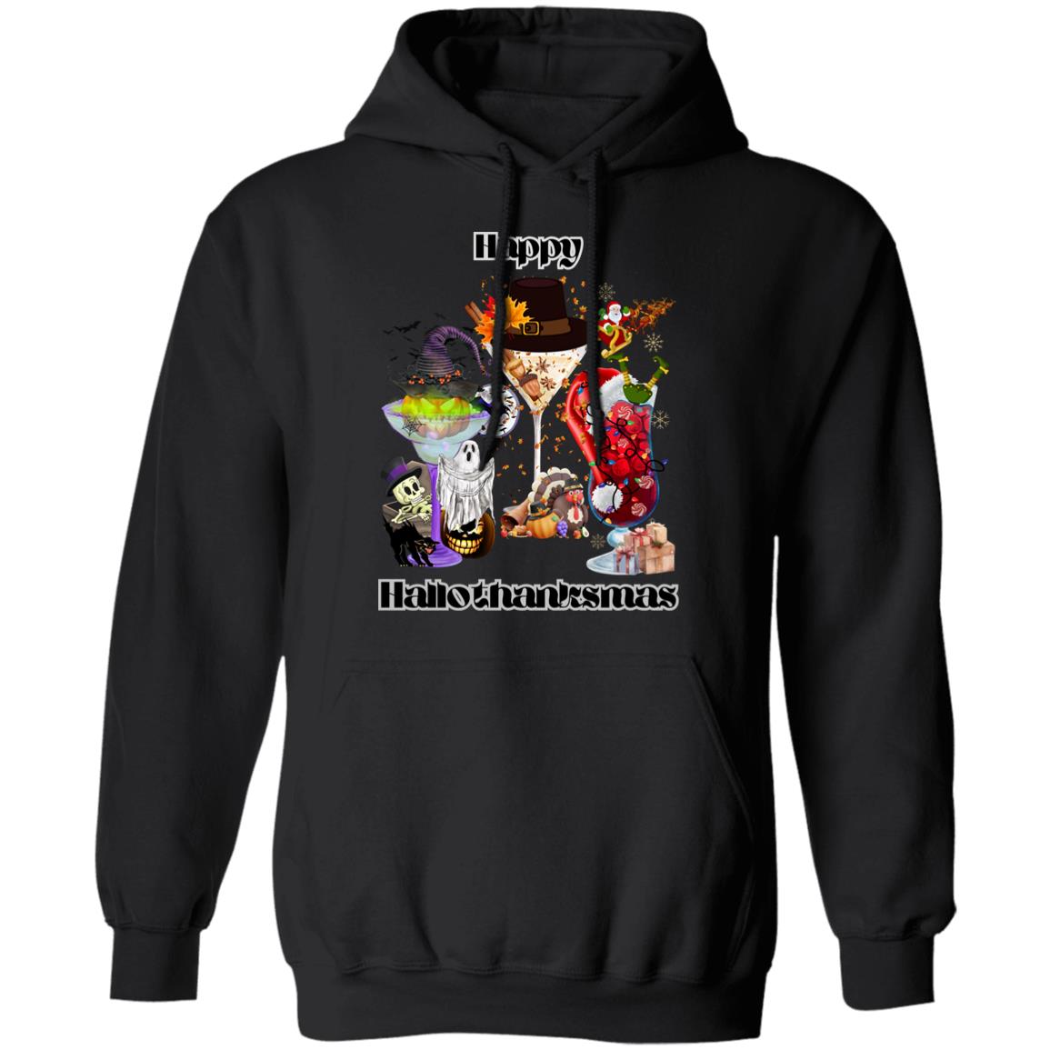 Happy Hallothanksmas Cocktails Dk Print| Hoodie Sweatshirt