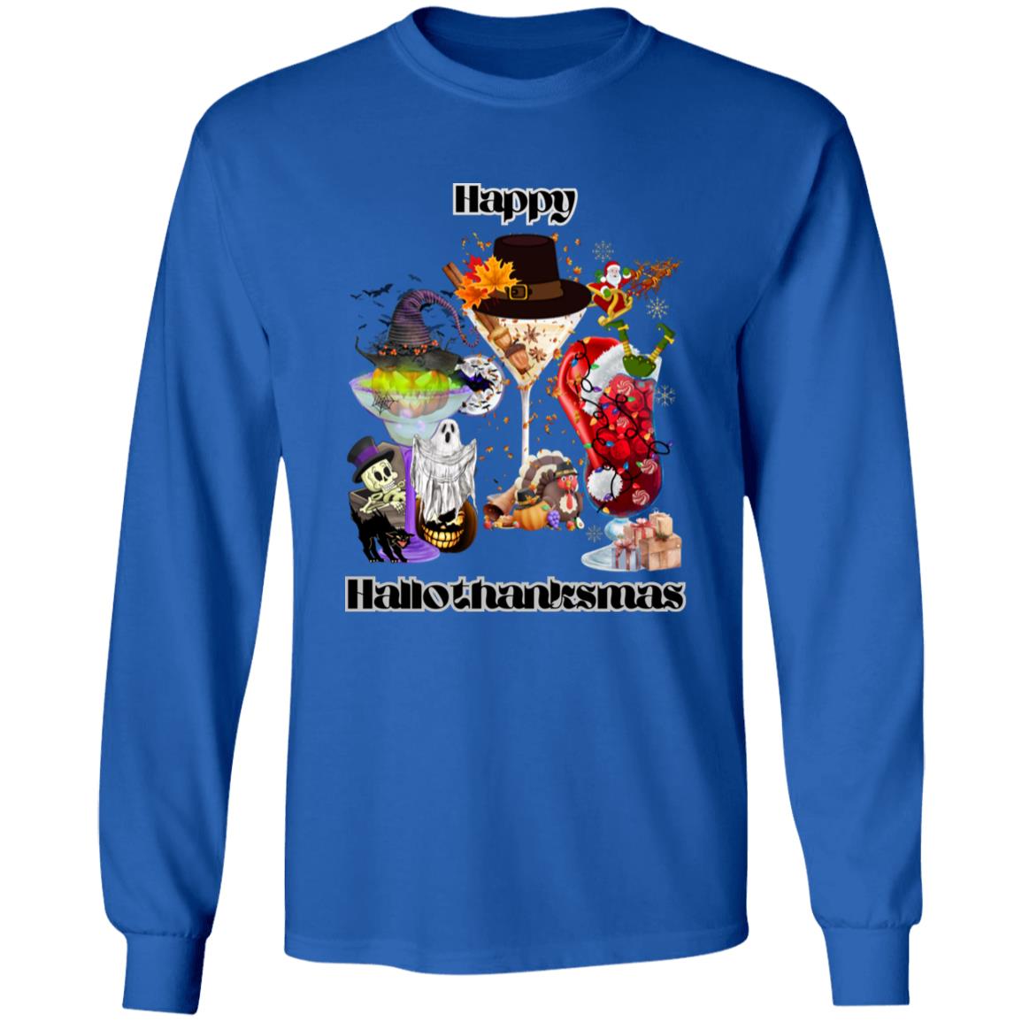 Happy Hallothanksmas Cocktails Dk Print| Long Sleeve T-Shirt