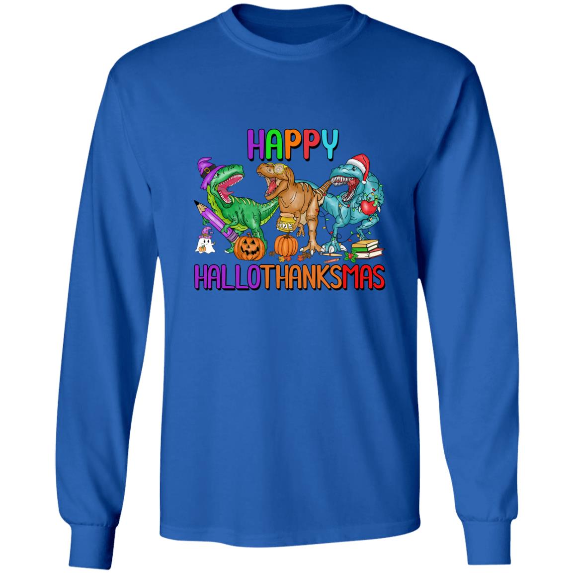 T-Rex Happy Hallothanksmas|T-Shirt LS