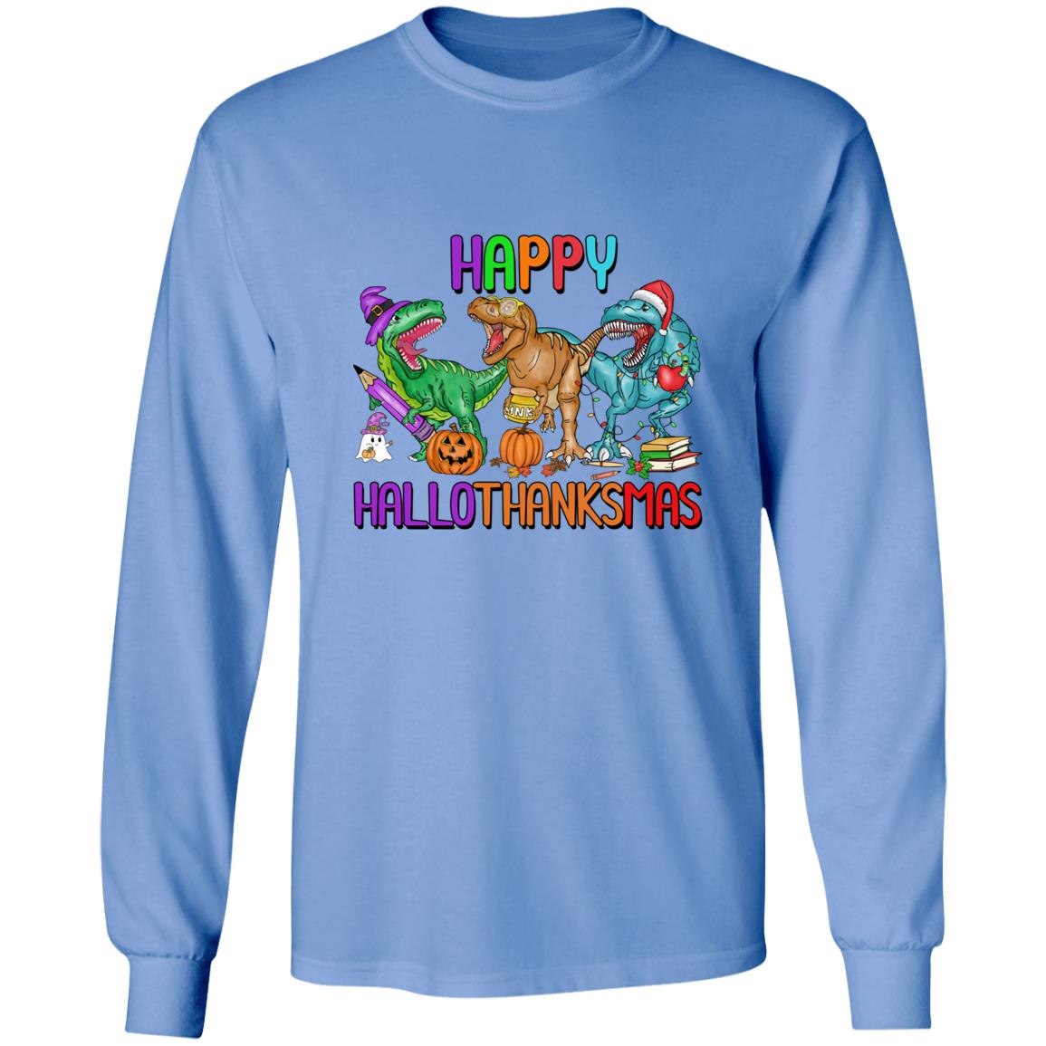 T-Rex Happy Hallothanksmas|T-Shirt LS