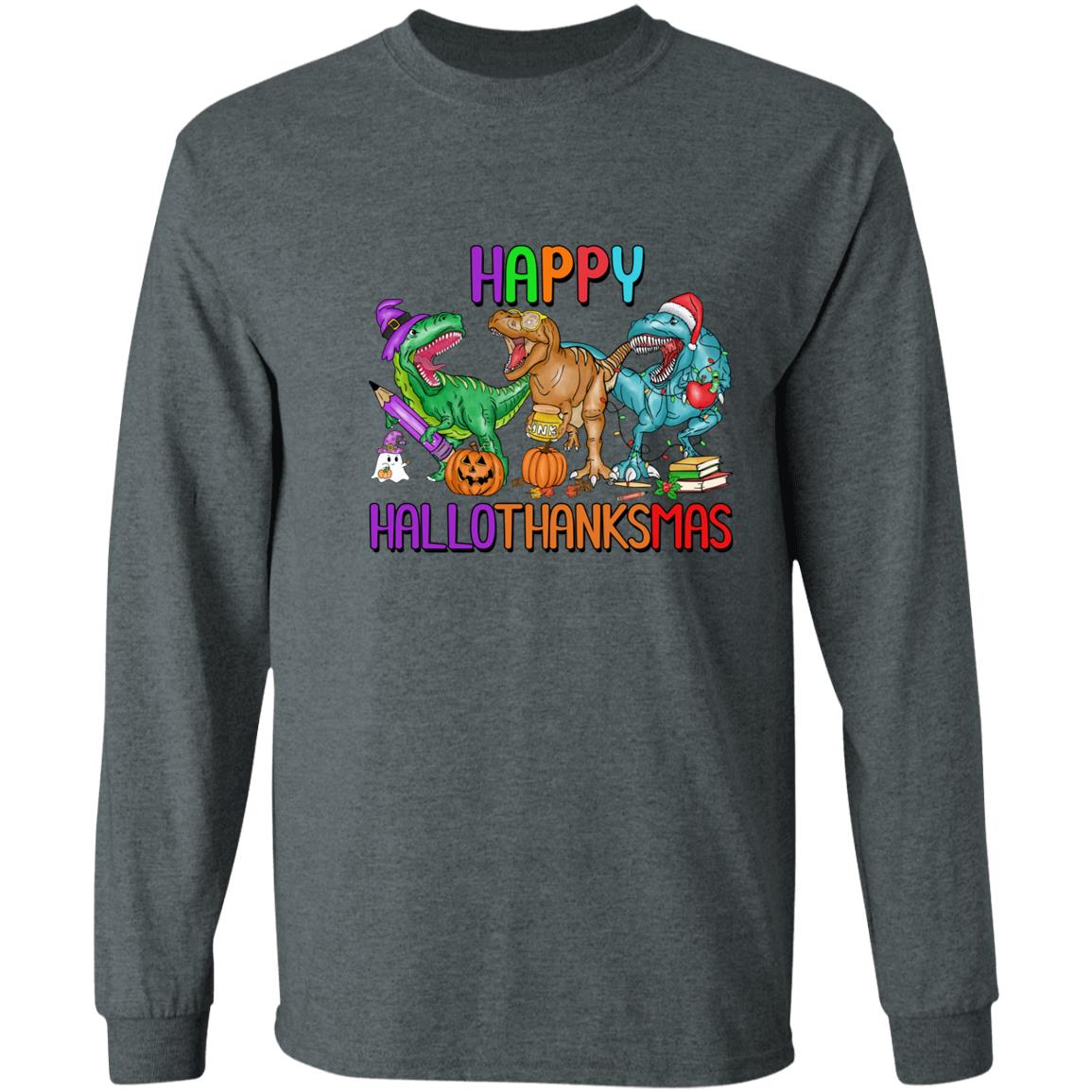 T-Rex Happy Hallothanksmas|T-Shirt LS