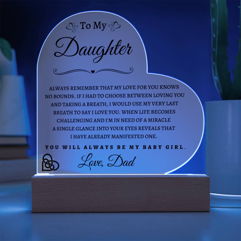 To My Daughter From Dad| Acrylic Heart BP with Wooden LED Base
