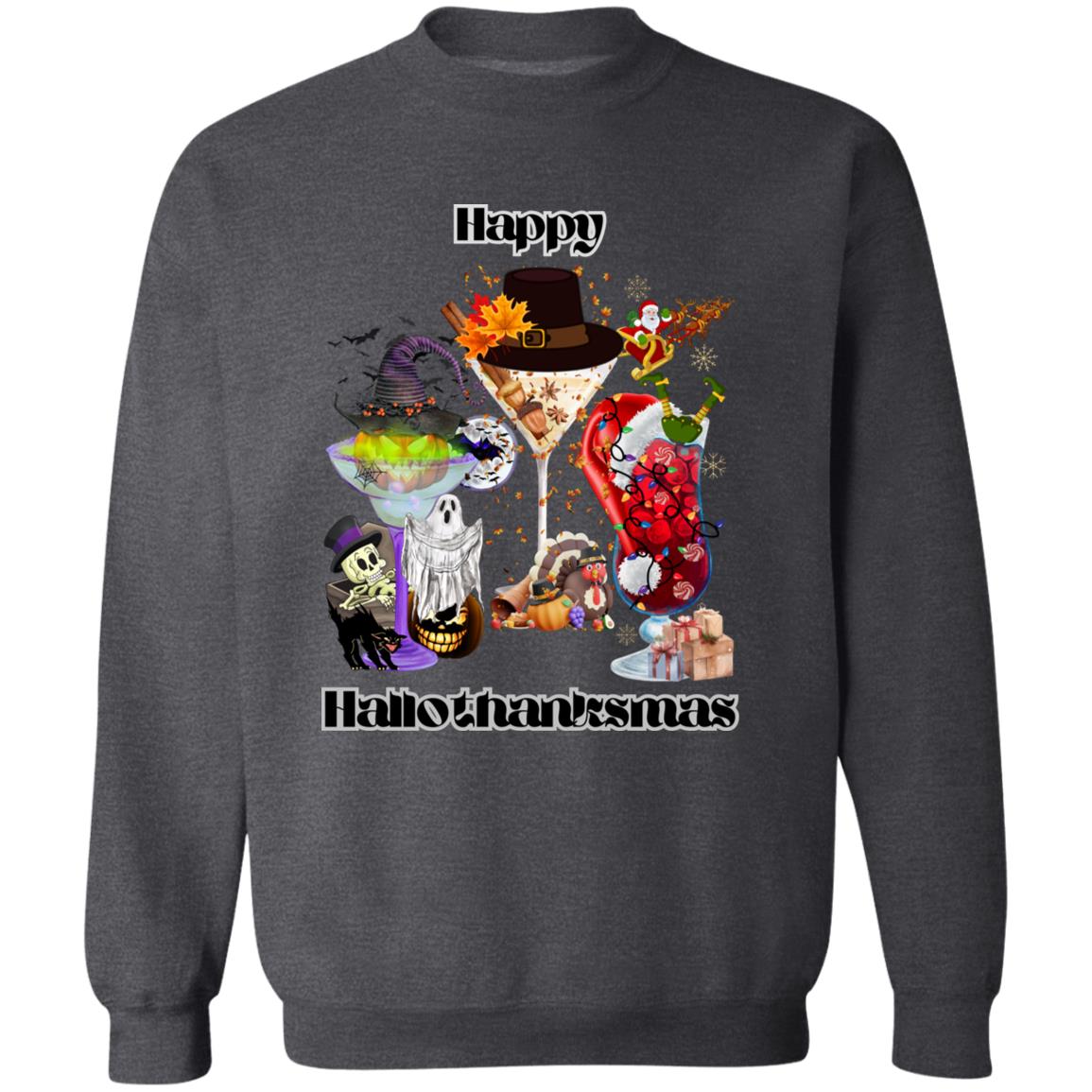 Happy Hallothanksmas Cocktails Dk Print| Pullover Sweatshirt