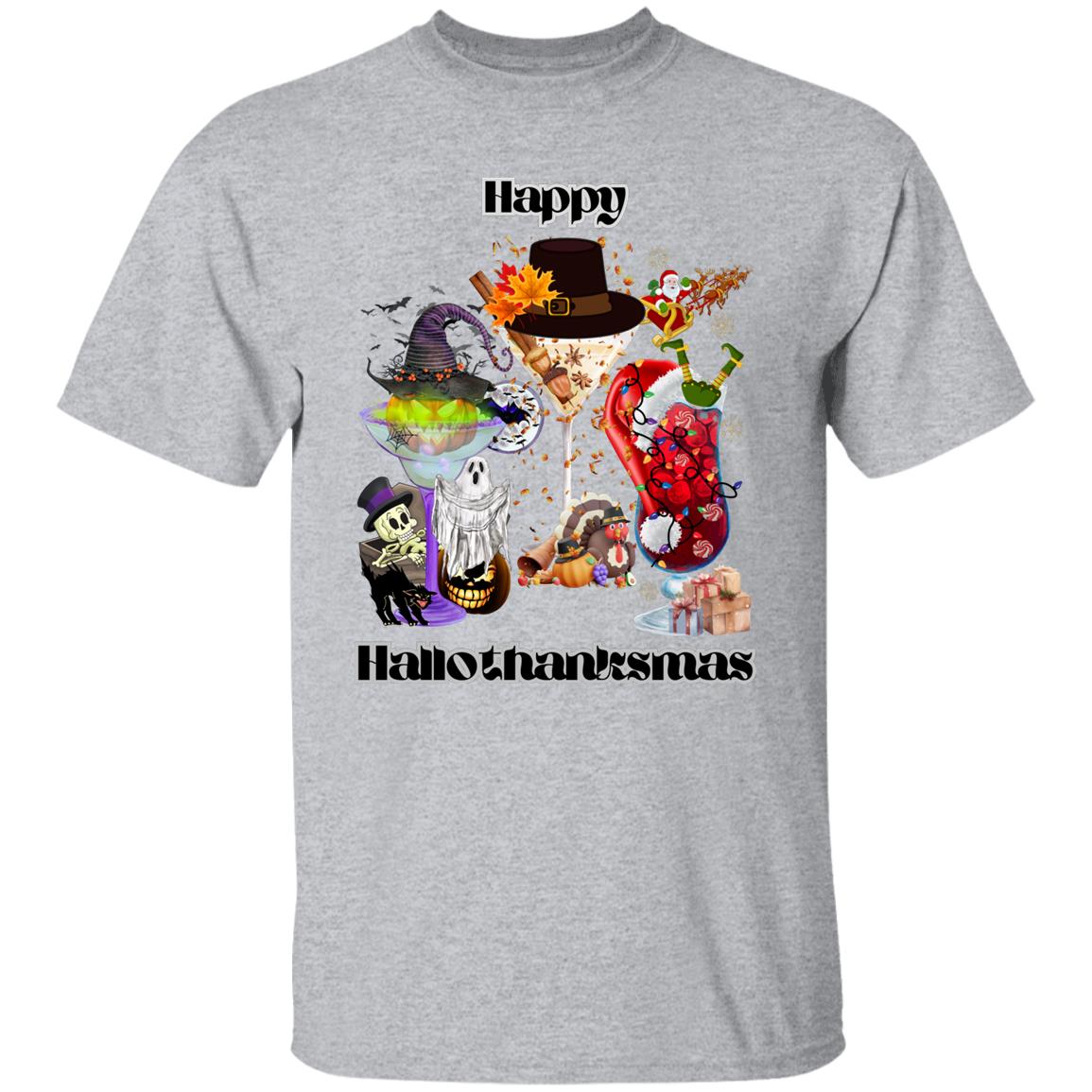 Happy Hallothanksmas Cocktails Dk Print| Short Sleeve T-Shirt