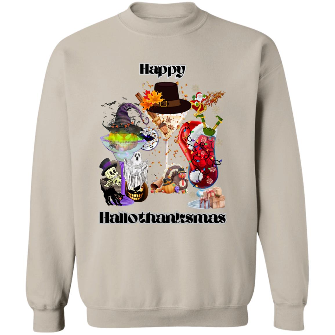 Happy Hallothanksmas Cocktails Dk Print| Pullover Sweatshirt