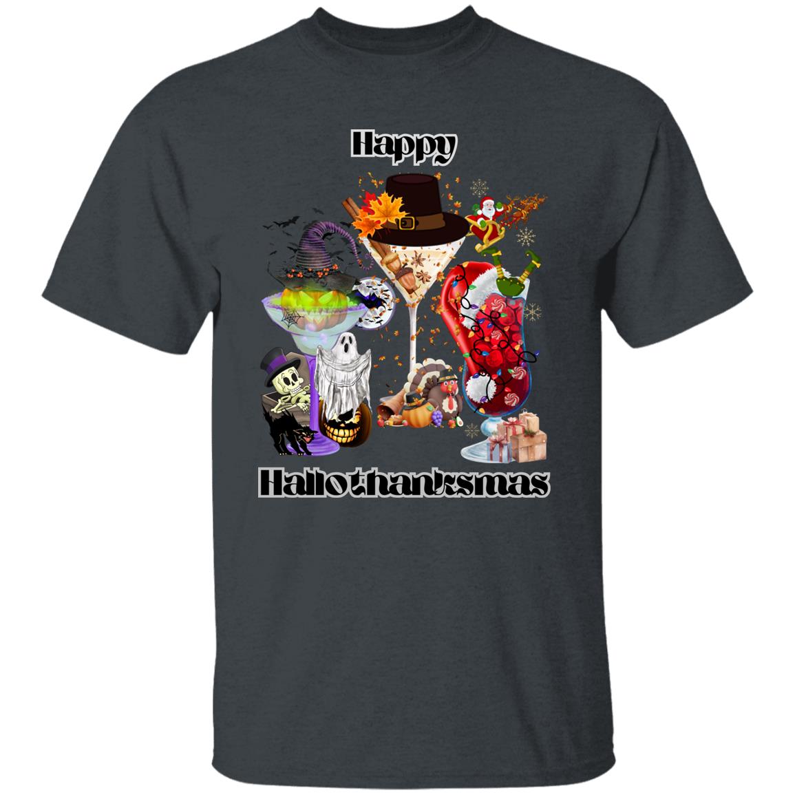 Happy Hallothanksmas Cocktails Dk Print| Short Sleeve T-Shirt