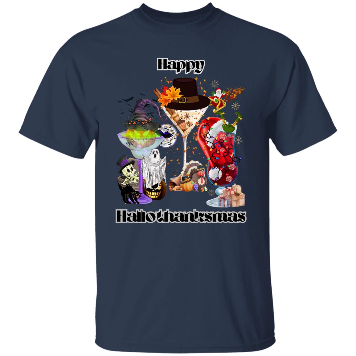 Happy Hallothanksmas Cocktails Dk Print| Short Sleeve T-Shirt