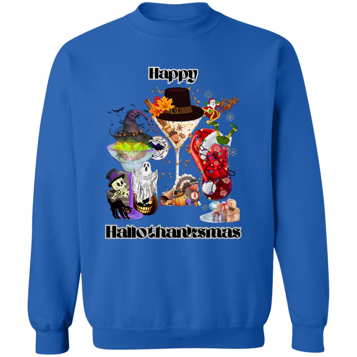 Happy Hallothanksmas Cocktails Dk Print| Pullover Sweatshirt