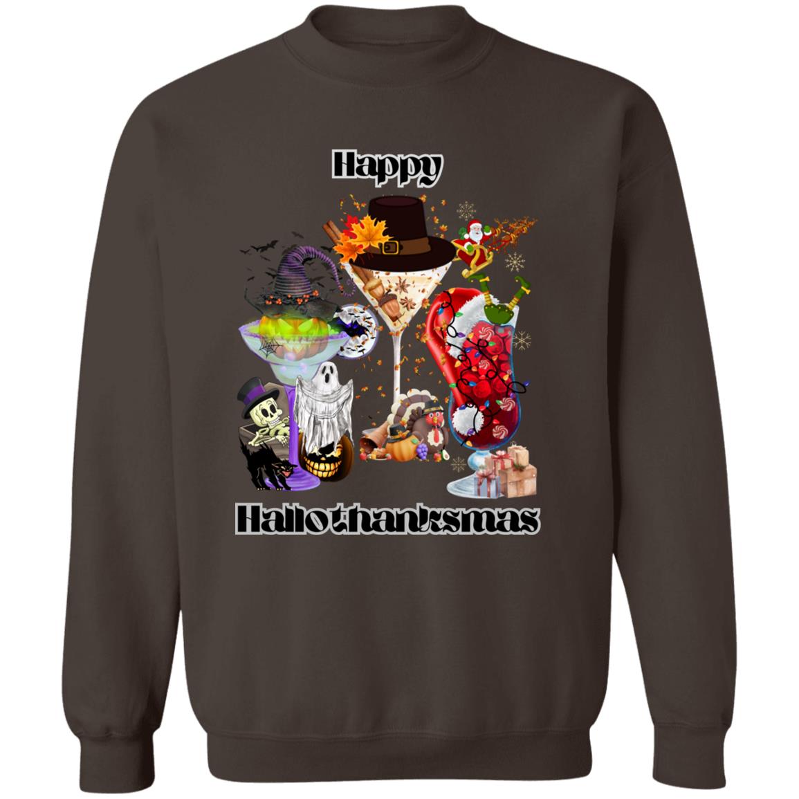 Happy Hallothanksmas Cocktails Dk Print| Pullover Sweatshirt