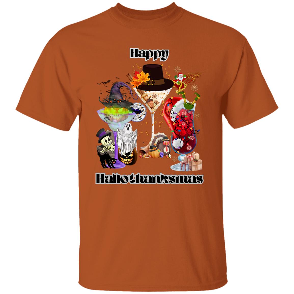 Happy Hallothanksmas Cocktails Dk Print| Short Sleeve T-Shirt