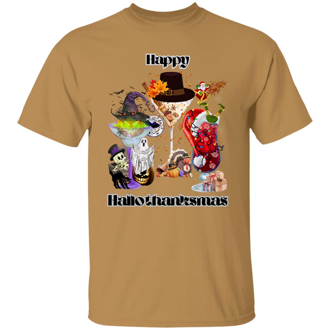 Happy Hallothanksmas Cocktails Dk Print| Short Sleeve T-Shirt