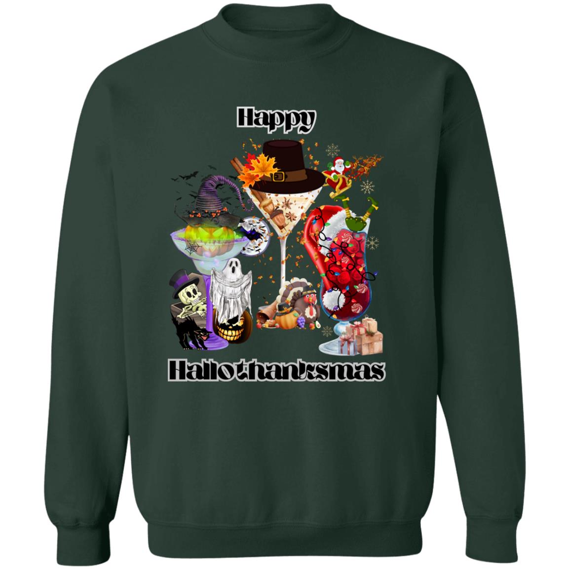 Happy Hallothanksmas Cocktails Dk Print| Pullover Sweatshirt