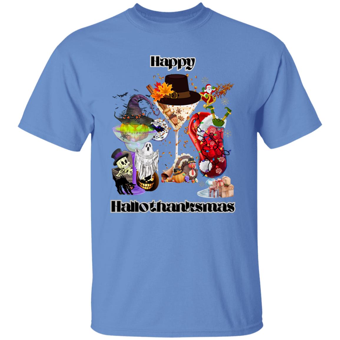 Happy Hallothanksmas Cocktails Dk Print| Short Sleeve T-Shirt