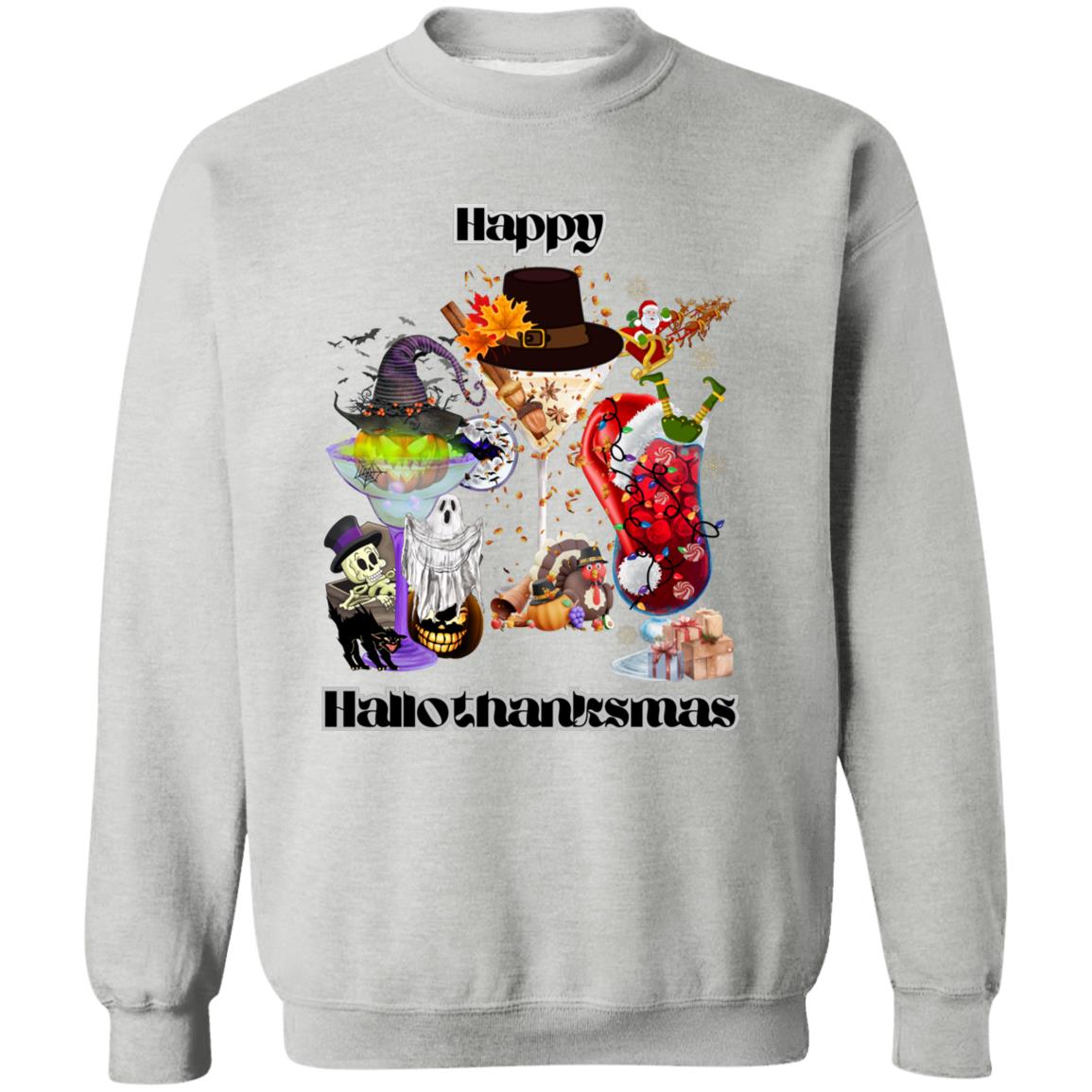 Happy Hallothanksmas Cocktails Dk Print| Pullover Sweatshirt