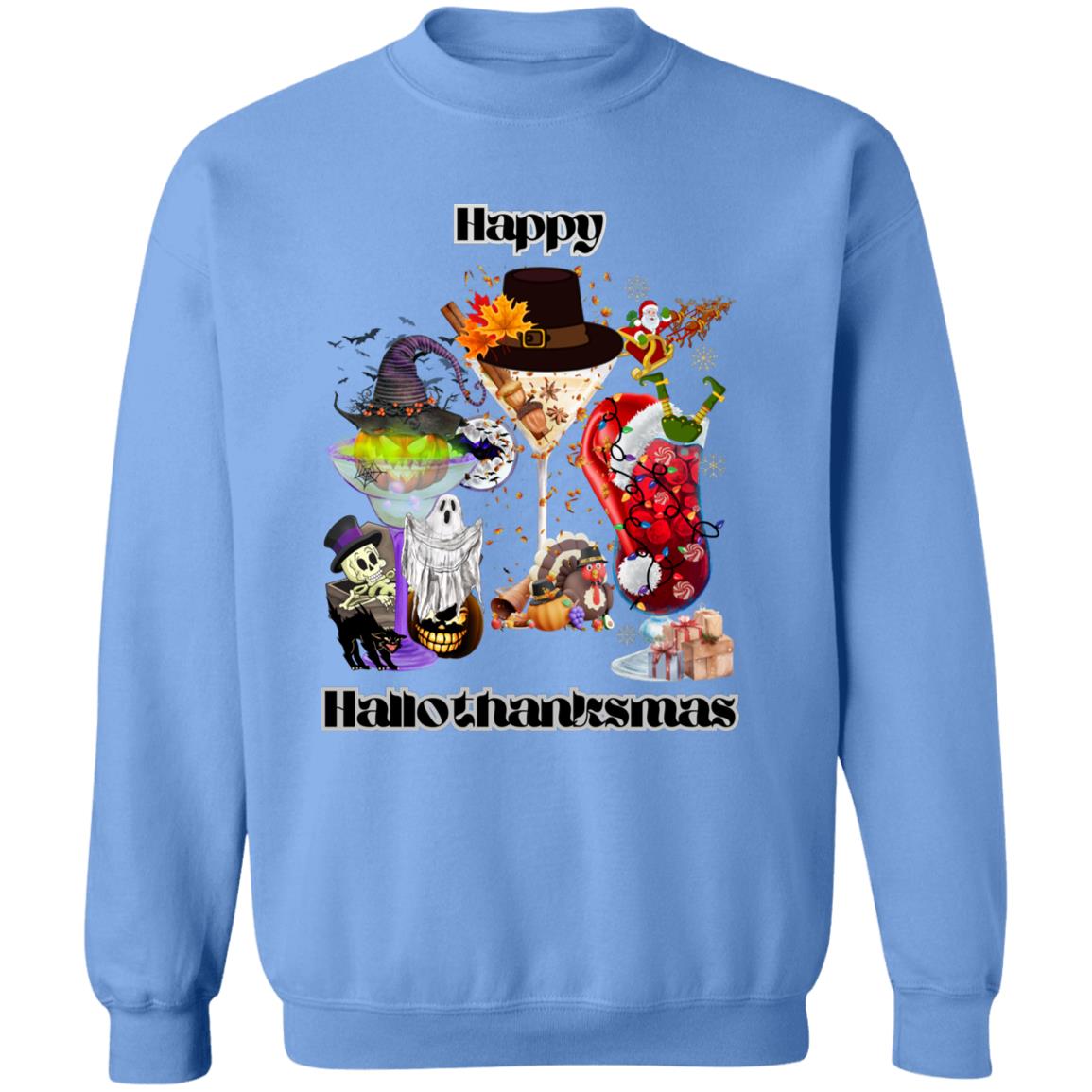 Happy Hallothanksmas Cocktails Dk Print| Pullover Sweatshirt